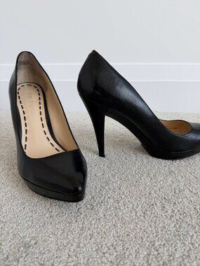 Enzo Angiolini Black Leather Platform Pumps
